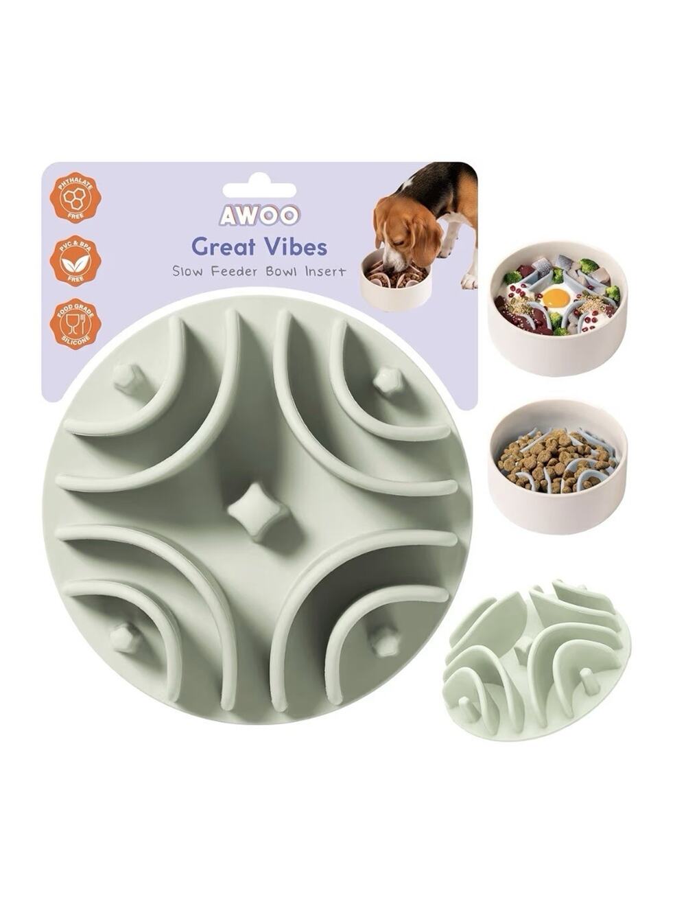 Awoo Great Vibes - Silicone Slow Feeder for Dog Bowls Over 5.5 Inches - Non-Slip